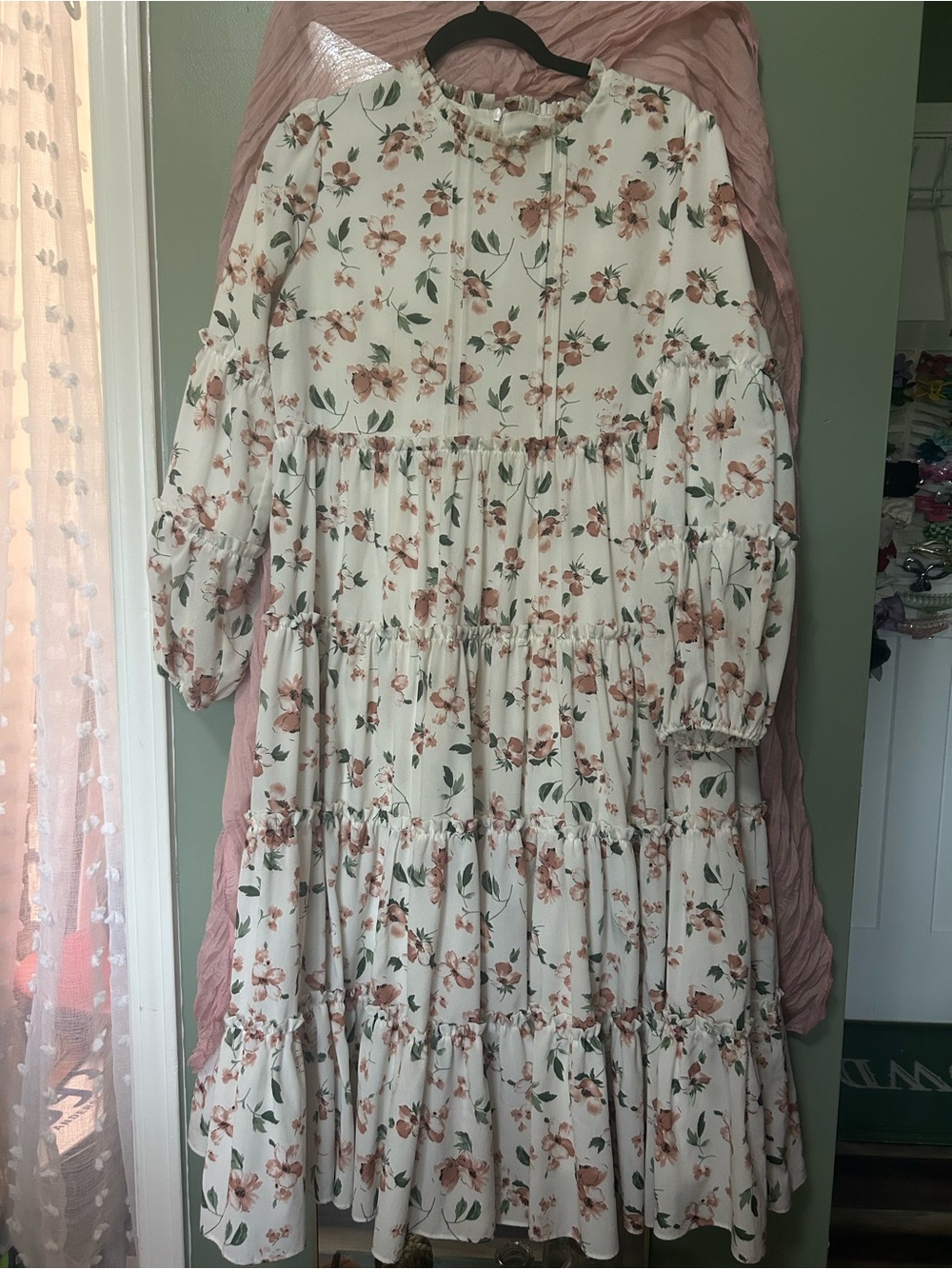 Dainty Jewells Cream Floral Tiered Dress with Pink Rose Print